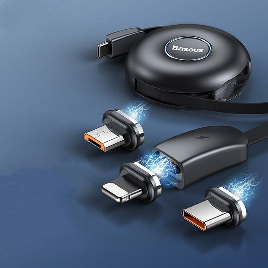 Frendorf | 3-in-1 tragbares dehnbares USB-C Ladegerätkabel, mit magnetischen Anschlüssen (USB-C, Lightning & Micro), für Telefon, Tablet & mehr