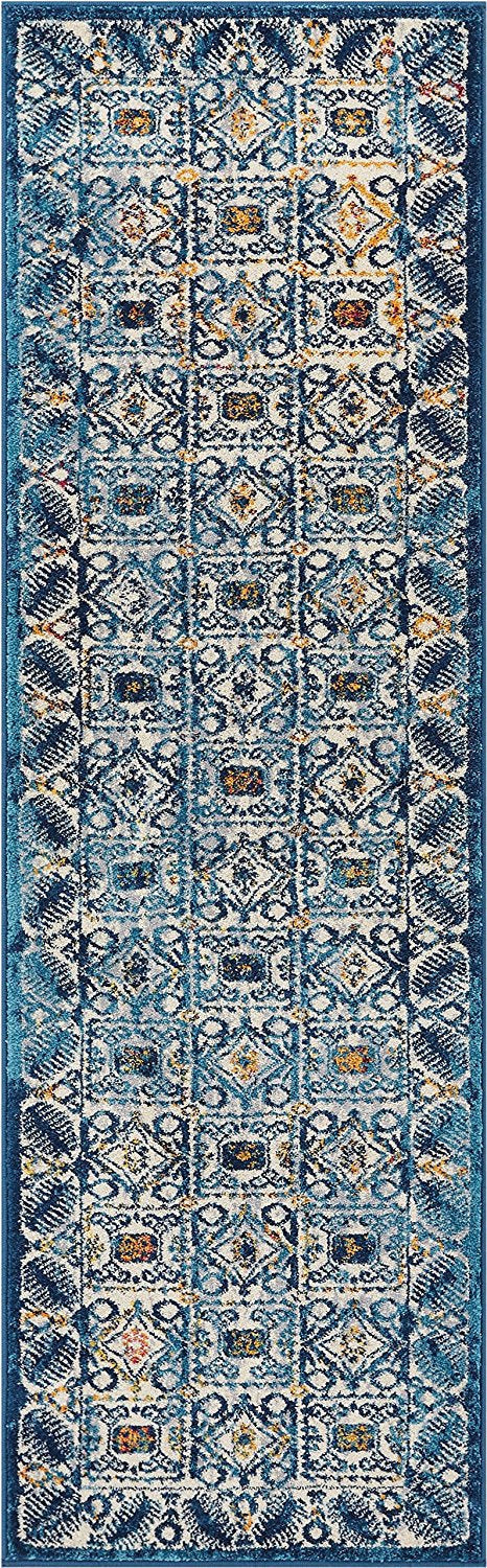 Frendorf | BlueBloom Vintage Teppich | Blumenmuster in Blau | Eleganz für Wohnzimmer & Flur | Pflegeleicht & Weich