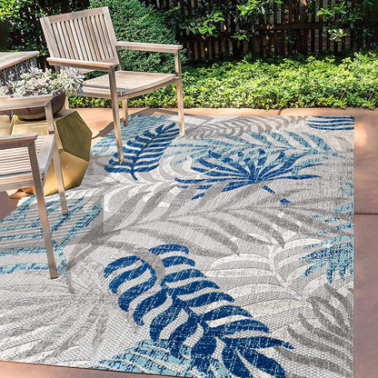Tropics Palm Leaves Indoor/Outdoor Grau/Blau Teppich