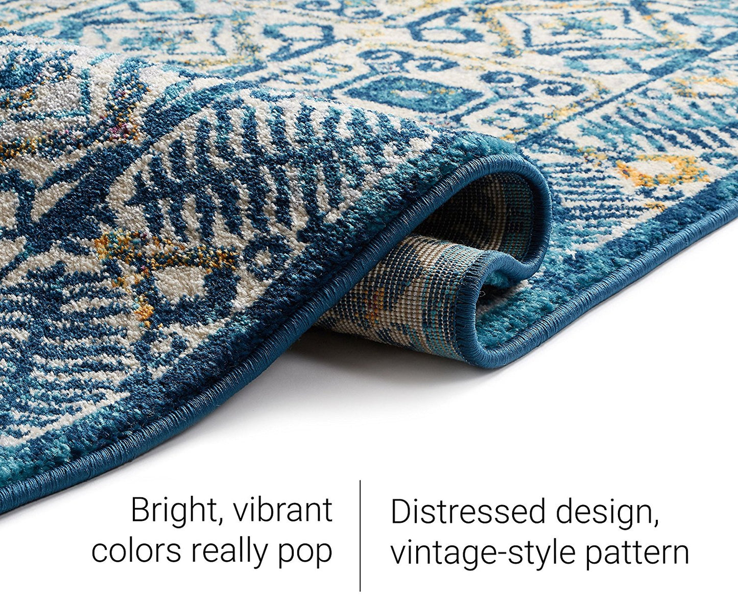 Frendorf | BlueBloom Vintage Teppich | Blumenmuster in Blau | Eleganz für Wohnzimmer & Flur | Pflegeleicht & Weich