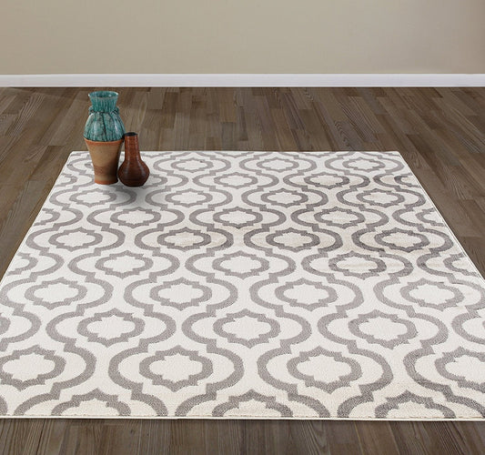 Frendorf | IvoryGrid Teppich | Spalier-Design in Elfenbein & Grau | Pflegeleicht & Modern | Perfekt für Wohnzimmer & Flur