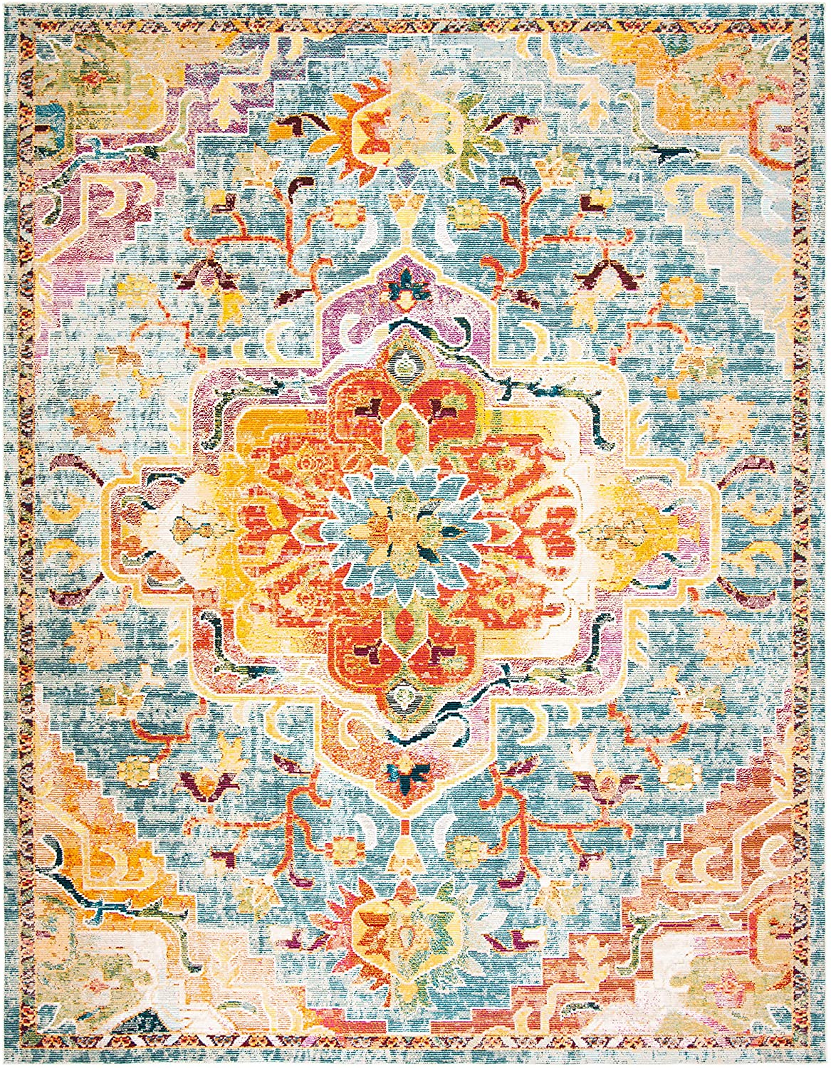 Boho Chic Oriental Medaillon Abgenutzter Teppich, Orange Teal