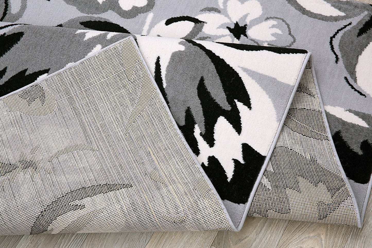Frendorf | PetaloLoom Luxe Teppich | Grau, Schwarz & Weiß | Blumendesign | Pflegeleicht & Modern