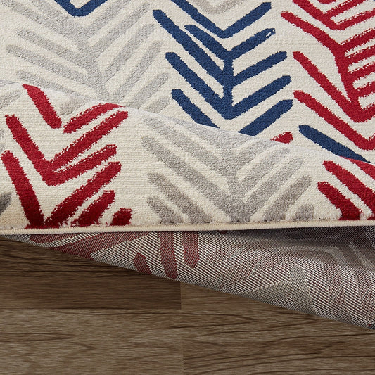 Frendorf | IvoryBloom Contemporary Teppich | Florales Design in Elfenbein, Navy, Grau & Rot | Pflegeleicht & Modern | Perfekt für Wohnzimmer & Flur