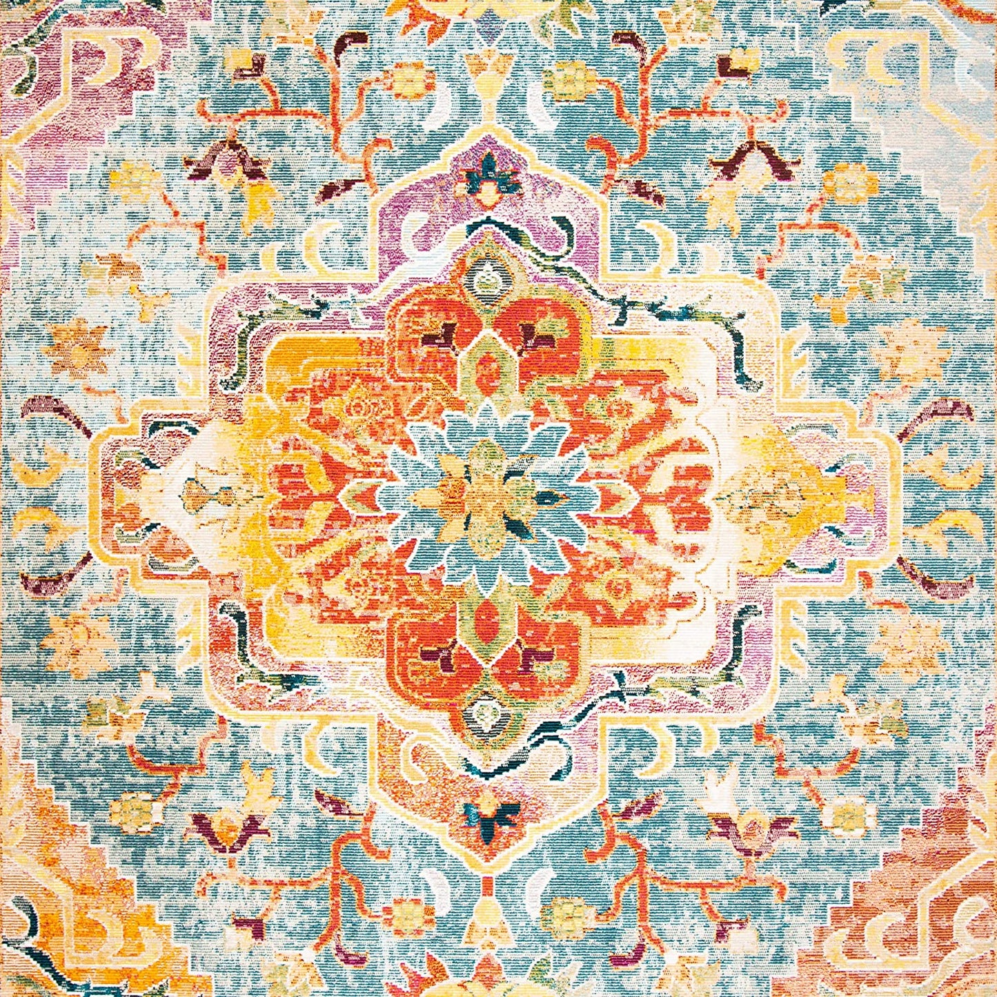 Boho Chic Oriental Medaillon Abgenutzter Teppich, Orange Teal