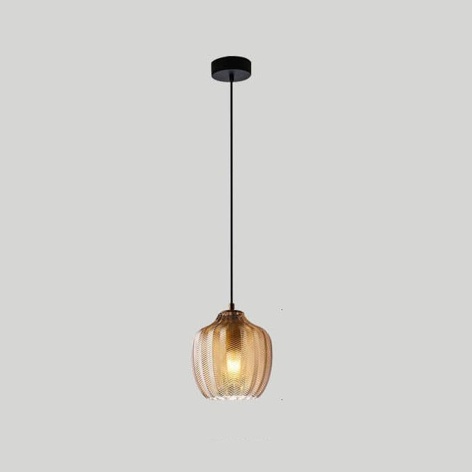 Frendorf | LuxeWave Nordic Glas-Pendelleuchte | Wellenstruktur | 1-Licht Barrel Design | Rauchgrau & Cognac Optionen