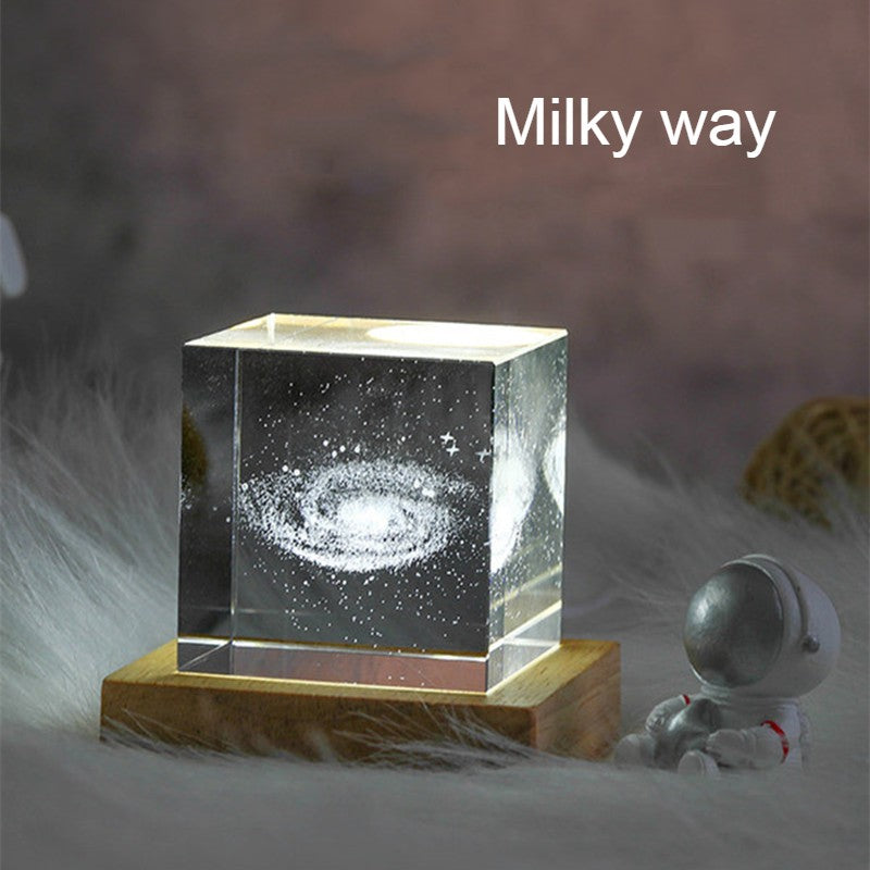 Frendorf | 3D Galaxy Kristall Glas Würfel mit aufladbarem buntem Lichtbasis, für Geschenk & Wohnkultur