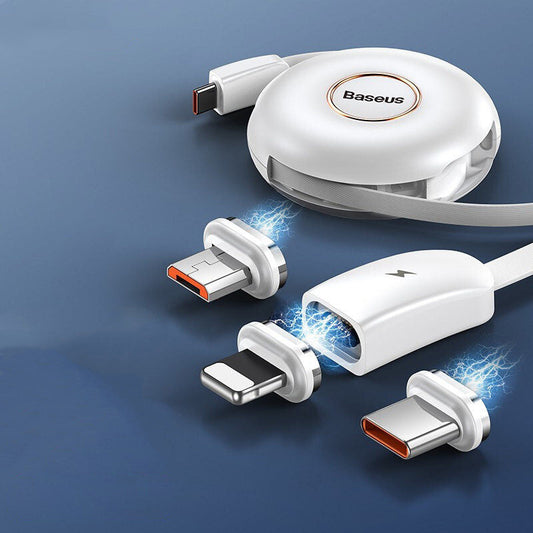 Frendorf | 3-in-1 tragbares dehnbares USB-C Ladegerätkabel, mit magnetischen Anschlüssen (USB-C, Lightning & Micro), für Telefon, Tablet & mehr