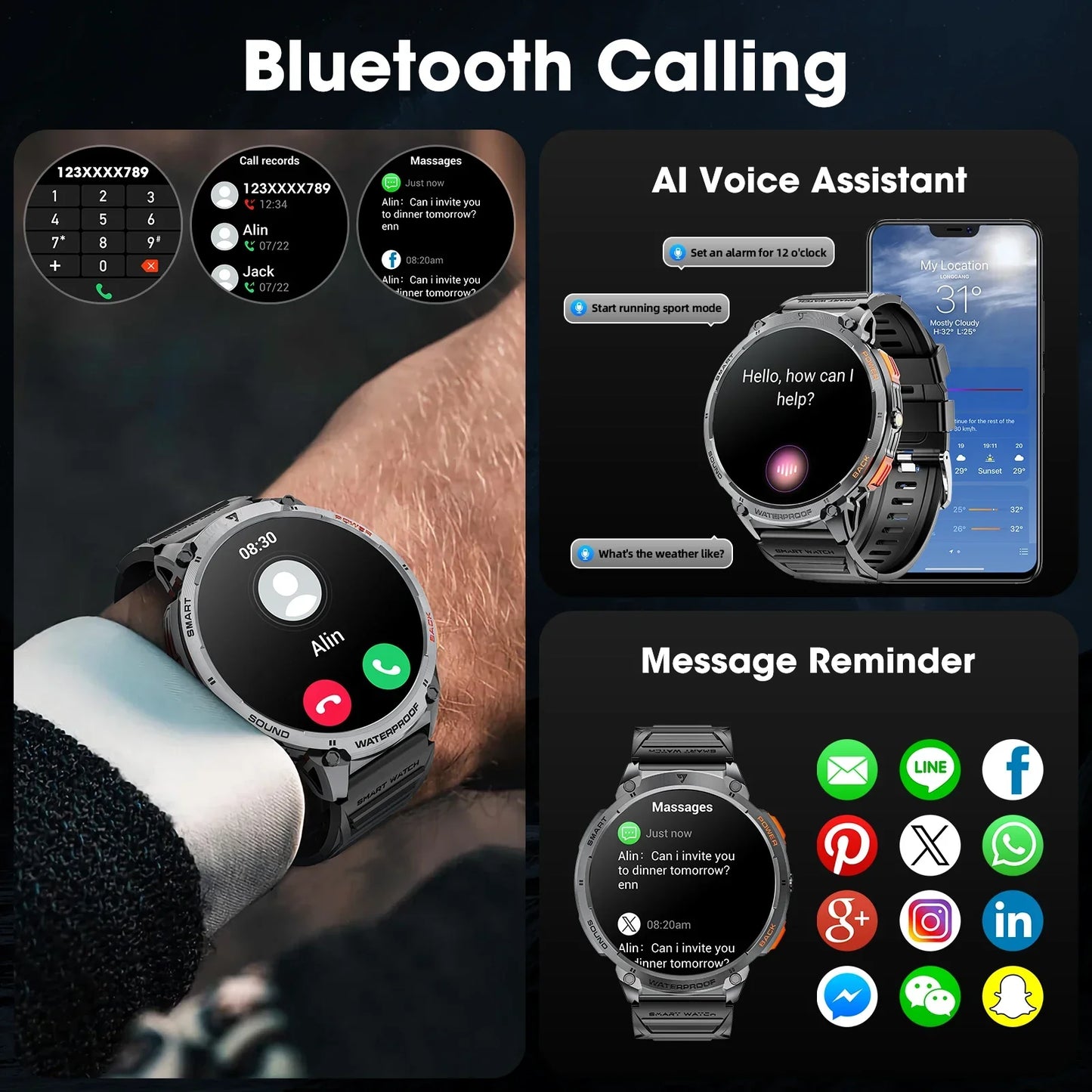 Frendorf | Neue 1,85'' große HD-Bildschirm Sport Fitness Tracker Smart Watch für Android IOS