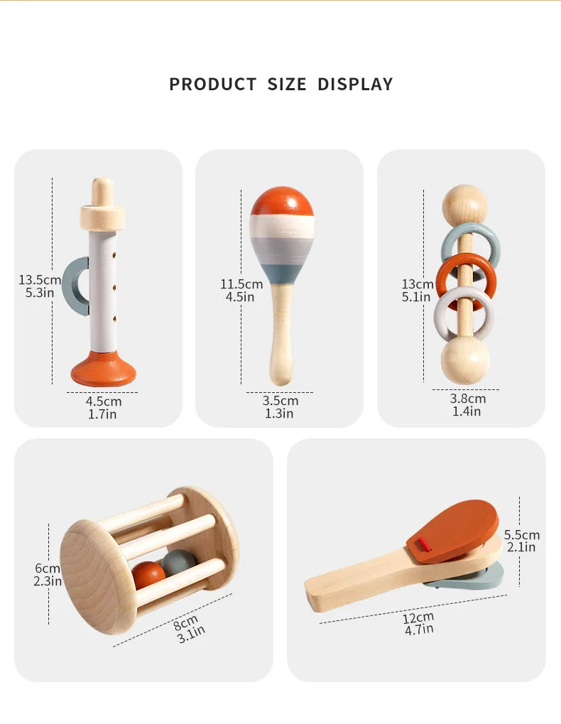 Frendorf | Holz Montessori Musikinstrumenten Set für Kleinkinder - Professionell gestimmtes Xylophon, Maracas und mehr - Bildungs Geschenk für Vorschulkinder