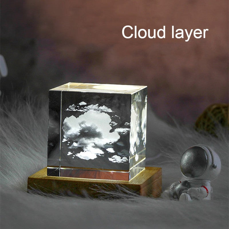 Frendorf | 3D Galaxy Kristall Glas Würfel mit aufladbarem buntem Lichtbasis, für Geschenk & Wohnkultur