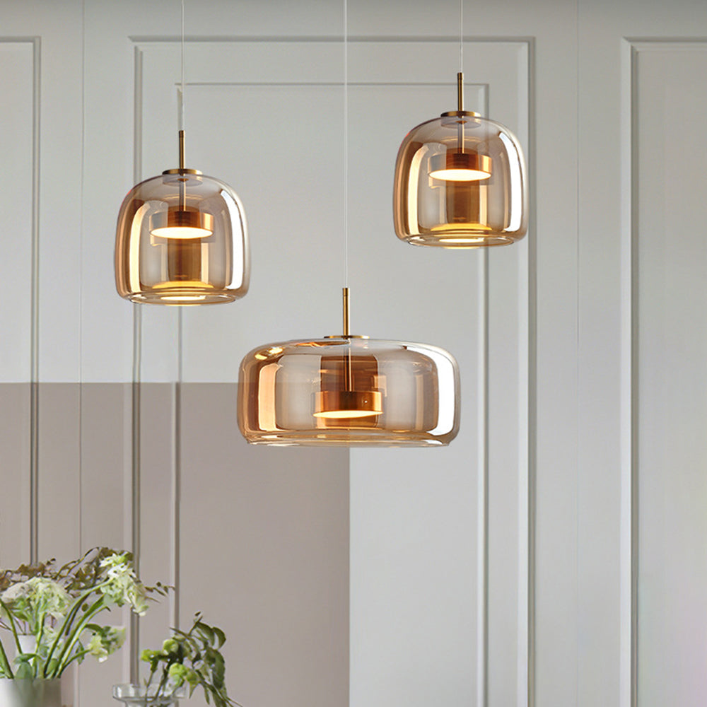 Frendorf | AmberGlow LED Pendelleuchte | Retro Metall & Glas | Elegante Raumbeleuchtung