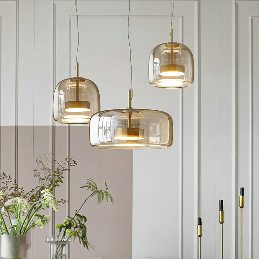 Frendorf | AmberGlow LED Pendelleuchte | Retro Metall & Glas | Elegante Raumbeleuchtung