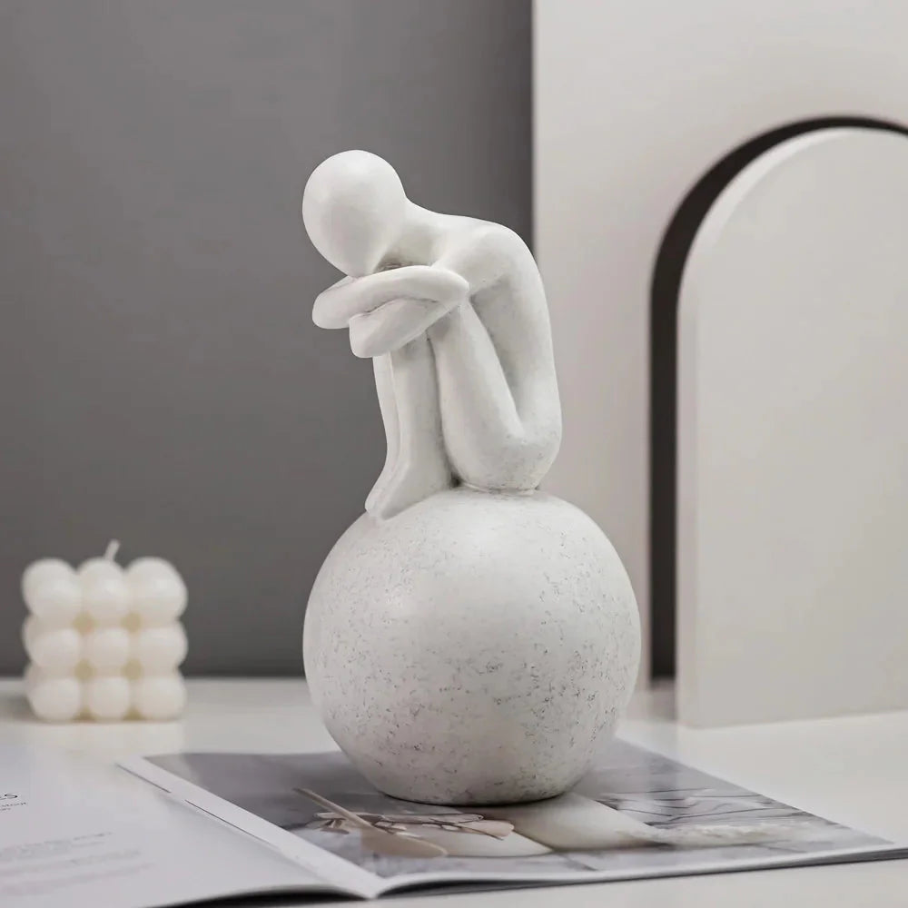 ARTLOVIN Abstrakte Menschen Statue Tischplatte Harz Figuren Lesen Skulpturen Modern Weiß Heimdekoration Ornamente Vintage Grau