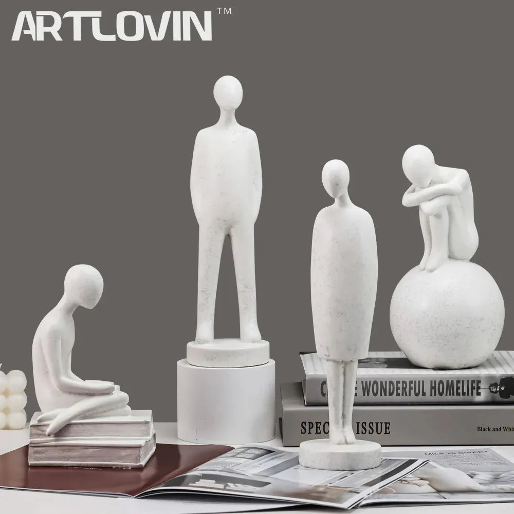 ARTLOVIN Abstrakte Menschen Statue Tischplatte Harz Figuren Lesen Skulpturen Modern Weiß Heimdekoration Ornamente Vintage Grau