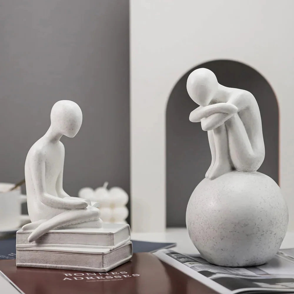 ARTLOVIN Abstrakte Menschen Statue Tischplatte Harz Figuren Lesen Skulpturen Modern Weiß Heimdekoration Ornamente Vintage Grau