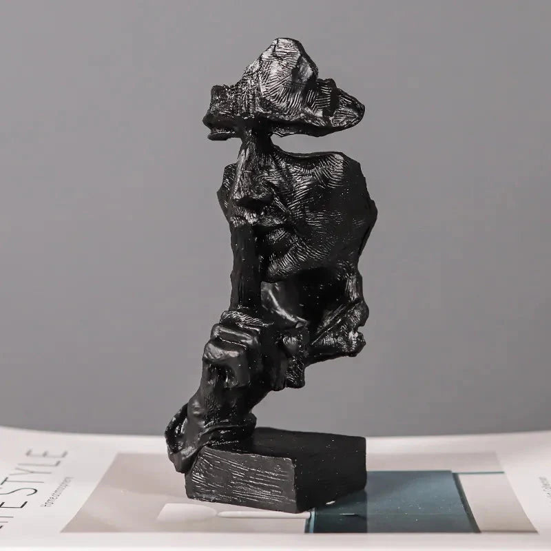 ARTLOVIN Vintage Denker Figurine Abstraktes Gesicht Kunstskulptur No Hören/Sprechen/Sehen Moderne Heimharz Dekorative Schreibtischdekorationen
