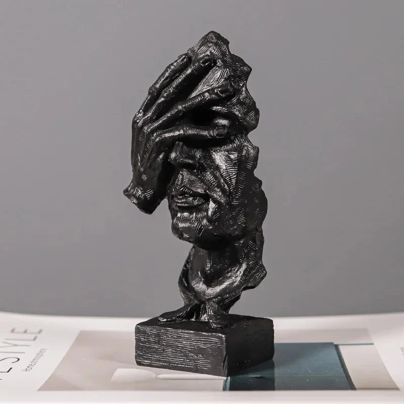ARTLOVIN Vintage Denker Figurine Abstraktes Gesicht Kunstskulptur No Hören/Sprechen/Sehen Moderne Heimharz Dekorative Schreibtischdekorationen