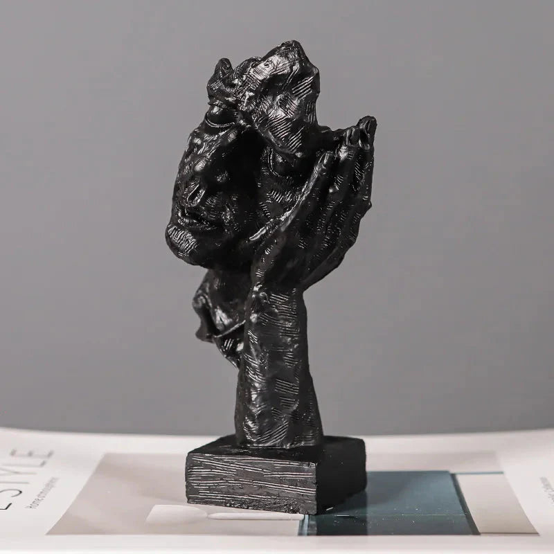 ARTLOVIN Vintage Denker Figurine Abstraktes Gesicht Kunstskulptur No Hören/Sprechen/Sehen Moderne Heimharz Dekorative Schreibtischdekorationen