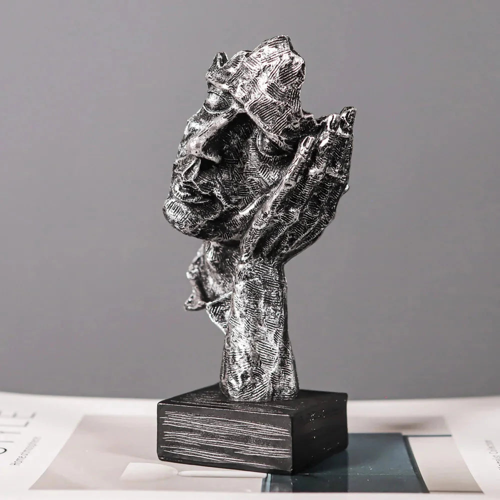 ARTLOVIN Vintage Denker Figurine Abstraktes Gesicht Kunstskulptur No Hören/Sprechen/Sehen Moderne Heimharz Dekorative Schreibtischdekorationen