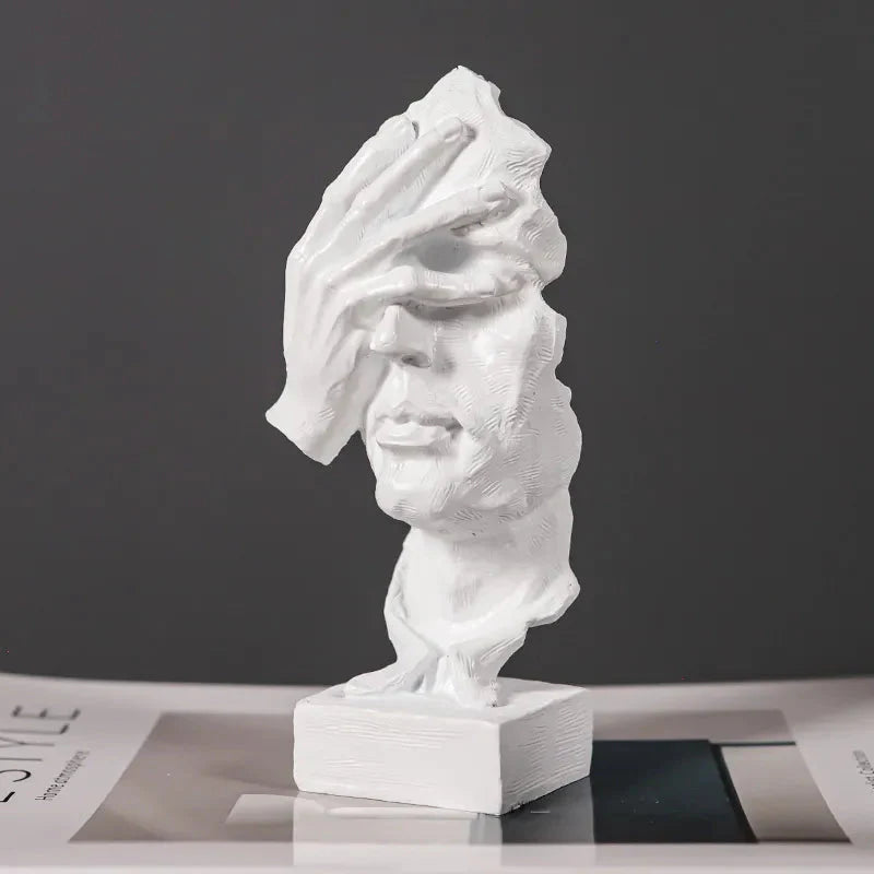 ARTLOVIN Vintage Denker Figurine Abstraktes Gesicht Kunstskulptur No Hören/Sprechen/Sehen Moderne Heimharz Dekorative Schreibtischdekorationen