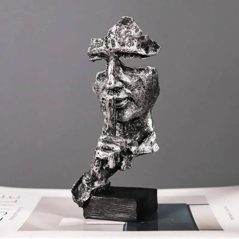 ARTLOVIN Vintage Denker Figurine Abstraktes Gesicht Kunstskulptur No Hören/Sprechen/Sehen Moderne Heimharz Dekorative Schreibtischdekorationen