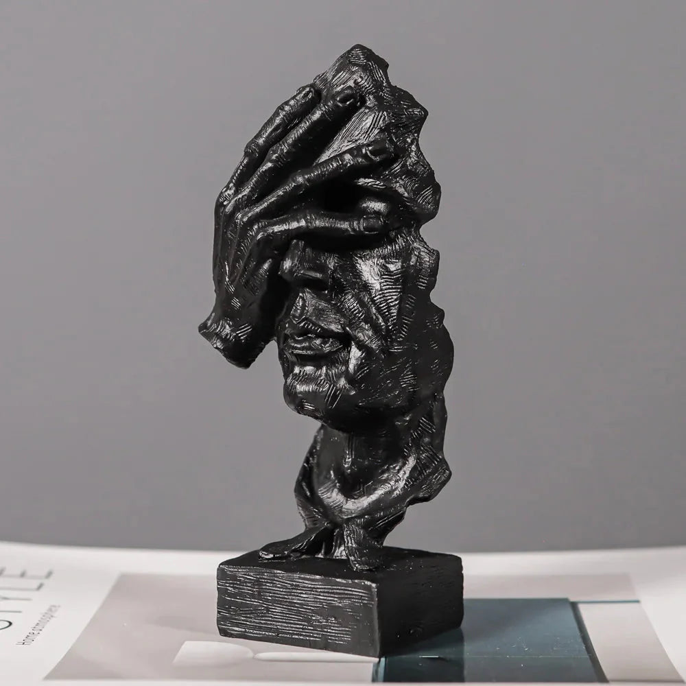 ARTLOVIN Vintage Denker Figurine Abstraktes Gesicht Kunstskulptur No Hören/Sprechen/Sehen Moderne Heimharz Dekorative Schreibtischdekorationen