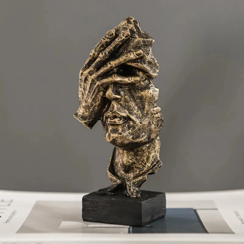 ARTLOVIN Vintage Denker Figurine Abstraktes Gesicht Kunstskulptur No Hören/Sprechen/Sehen Moderne Heimharz Dekorative Schreibtischdekorationen