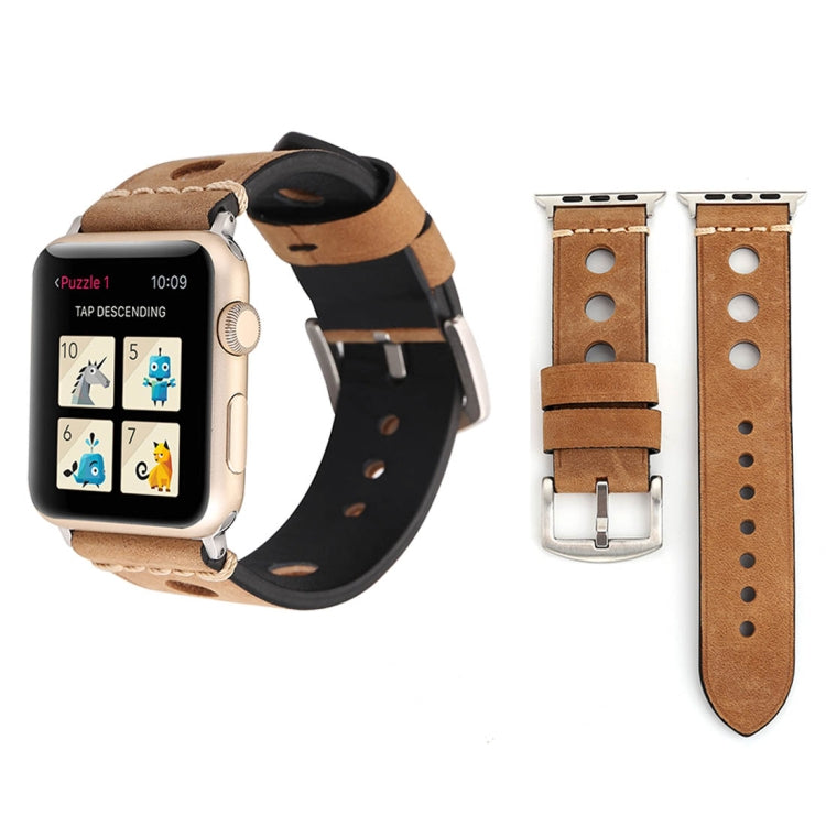 Frendorf | Für Apple Watch Series 10 42mm / 9&8&7 41mm / SE 3&SE 2&6&SE&5&4 40mm / 3&2&1 38mm Retro Loch Echtes Leder Armbanduhrband (Khaki)
