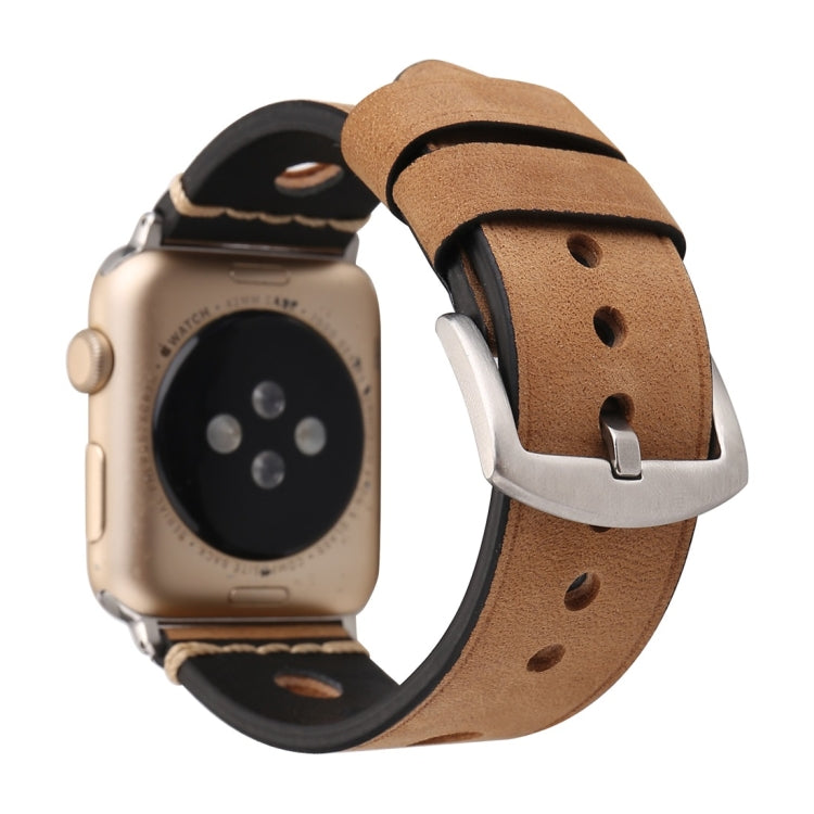 Frendorf | Für Apple Watch Series 10 42mm / 9&8&7 41mm / SE 3&SE 2&6&SE&5&4 40mm / 3&2&1 38mm Retro Loch Echtes Leder Armbanduhrband (Khaki)