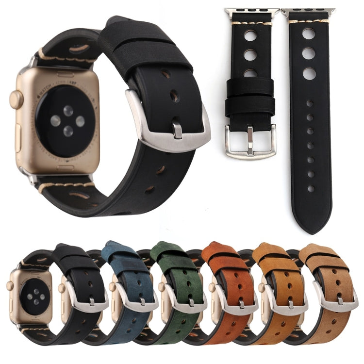 Frendorf | Für Apple Watch Series 10 42mm / 9&8&7 41mm / SE 3&SE 2&6&SE&5&4 40mm / 3&2&1 38mm Retro Loch Echtes Leder Armbanduhrband (Khaki)
