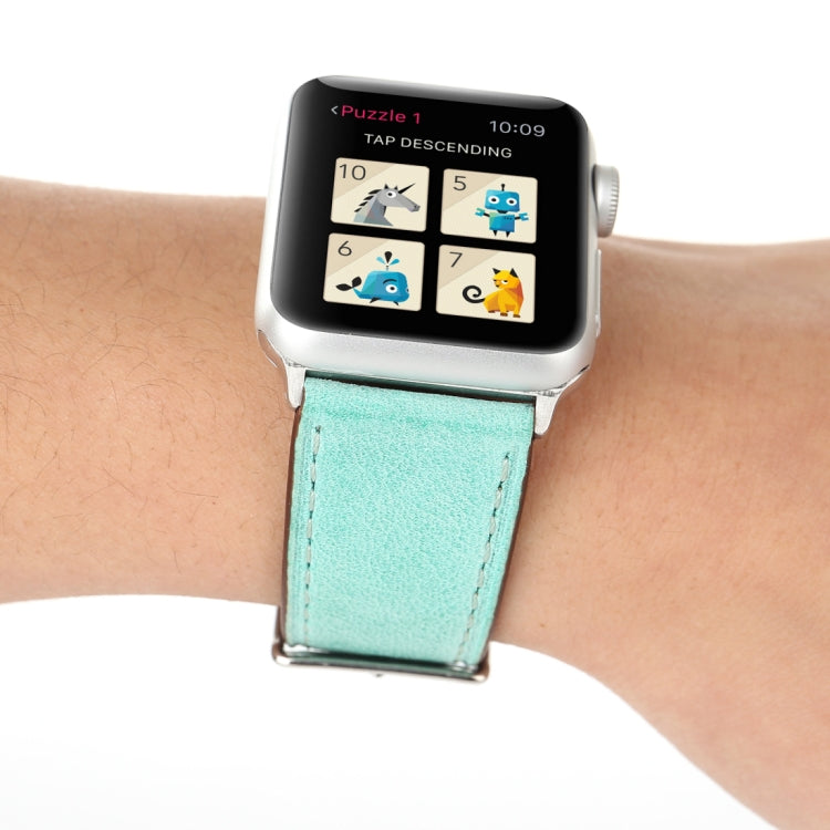Frendorf | Für Apple Watch Series 10 42mm / 9&8&7 41mm / SE 3&SE 2&6&SE&5&4 40mm / 3&2&1 38mm Frischer Stil Echtes Leder Uhrarmband (Grün)