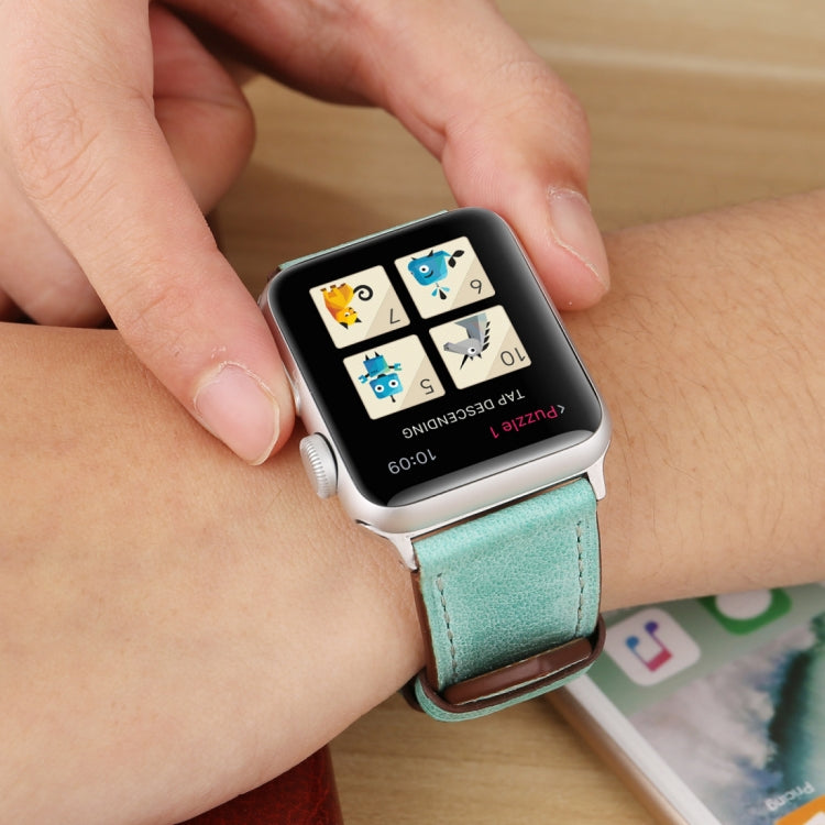 Frendorf | Für Apple Watch Series 10 42mm / 9&8&7 41mm / SE 3&SE 2&6&SE&5&4 40mm / 3&2&1 38mm Frischer Stil Echtes Leder Uhrarmband (Grün)