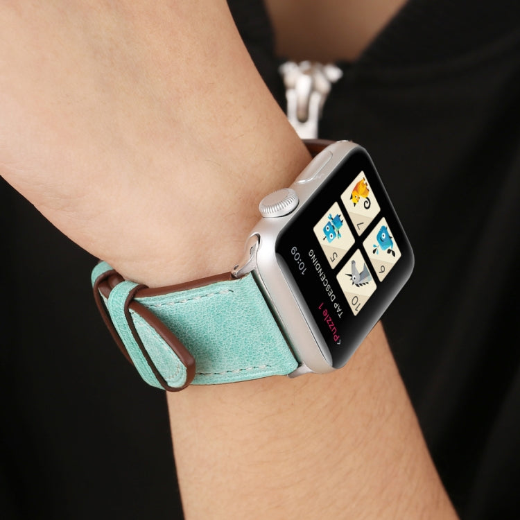 Frendorf | Für Apple Watch Series 10 42mm / 9&8&7 41mm / SE 3&SE 2&6&SE&5&4 40mm / 3&2&1 38mm Frischer Stil Echtes Leder Uhrarmband (Grün)