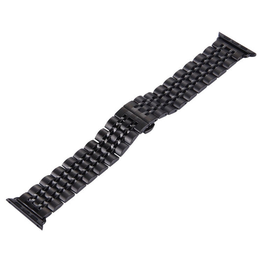 Frendorf | 22 mm Herren versteckte Schmetterlingsschnalle 7 Perlen Edelstahl Armband für Apple Watch 38 mm (Schwarz)