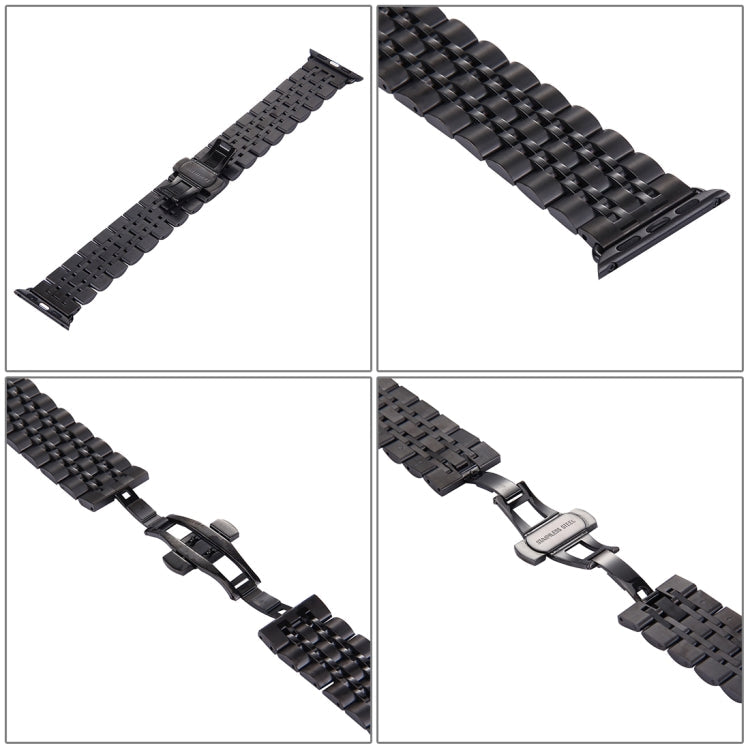 Frendorf | 22 mm Herren versteckte Schmetterlingsschnalle 7 Perlen Edelstahl Armband für Apple Watch 38 mm (Schwarz)
