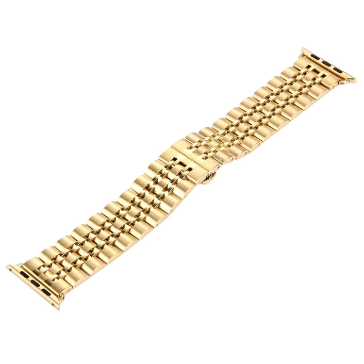 Frendorf | 22mm Herren versteckte Schmetterlingsschnalle 7 Perlen Edelstahl Uhrenband für Apple Watch 38mm (Gold)
