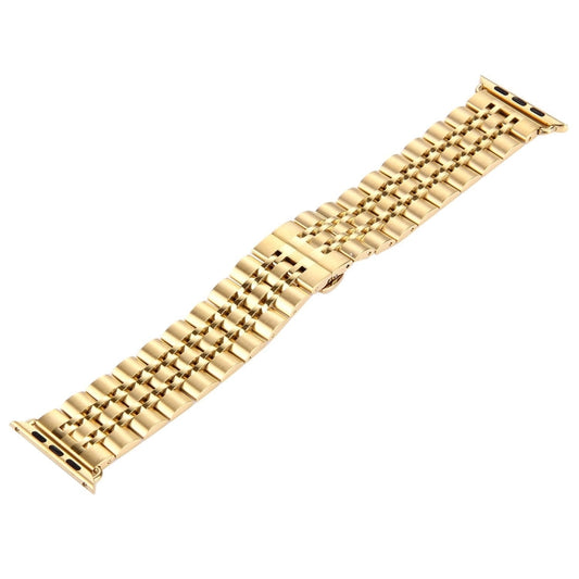 Frendorf | 22mm Herren versteckte Schmetterlingsschnalle 7 Perlen Edelstahl Uhrenband für Apple Watch 38mm (Gold)