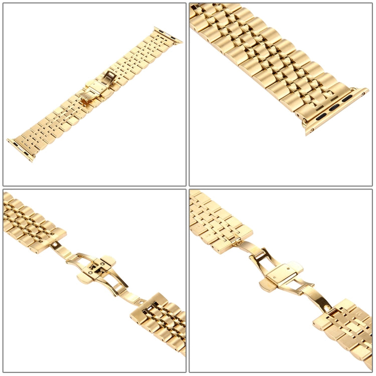 Frendorf | 22mm Herren versteckte Schmetterlingsschnalle 7 Perlen Edelstahl Uhrenband für Apple Watch 38mm (Gold)