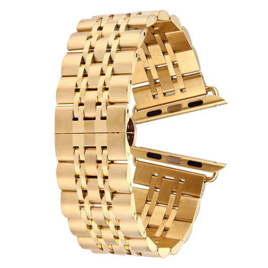Frendorf | 22mm Herren versteckte Schmetterlingsschnalle 7 Perlen Edelstahl Uhrenband für Apple Watch 38mm (Gold)