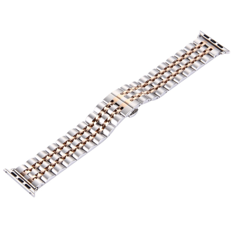 Frendorf | 22mm Herren Verdeckte Schmetterlingsschließe 7 Perlen Edelstahl Armband Für Apple Watch 38mm (Silber Roségold)