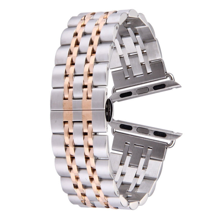 Frendorf | 22mm Herren Verdeckte Schmetterlingsschließe 7 Perlen Edelstahl Armband Für Apple Watch 38mm (Silber Roségold)