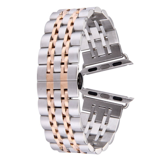 Frendorf | 22mm Herren Verdeckte Schmetterlingsschließe 7 Perlen Edelstahl Armband Für Apple Watch 38mm (Silber Roségold)