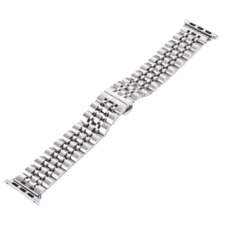 Frendorf | 22mm Herren Versteckter Schmetterlingsverschluss 7 Perlen Edelstahl Uhrenarmband für Apple Watch 38mm (Silber)
