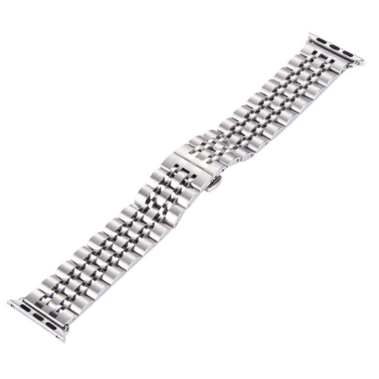 Frendorf | 22mm Herren Versteckter Schmetterlingsverschluss 7 Perlen Edelstahl Uhrenarmband für Apple Watch 38mm (Silber)