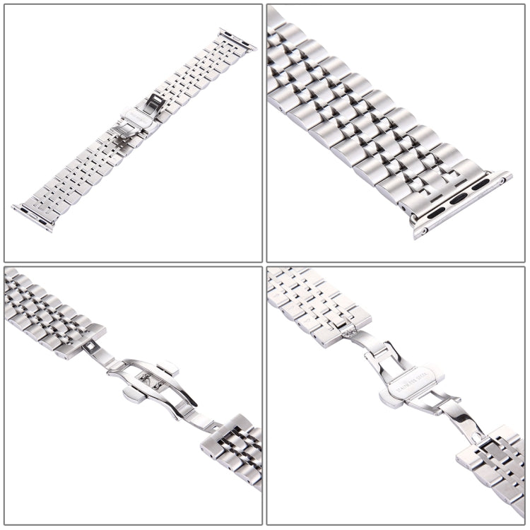 Frendorf | 22mm Herren Versteckter Schmetterlingsverschluss 7 Perlen Edelstahl Uhrenarmband für Apple Watch 38mm (Silber)