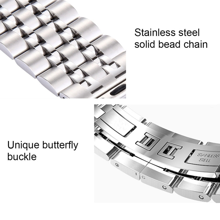 Frendorf | 22mm Herren Verdeckte Schmetterlingsschließe 7 Perlen Edelstahl Armband Für Apple Watch 38mm (Silber Roségold)
