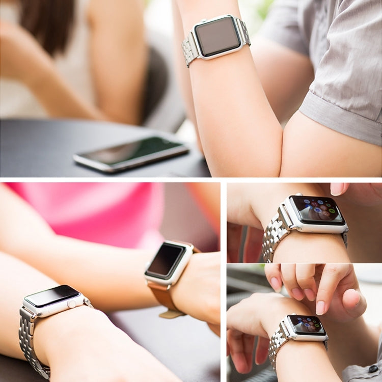 Frendorf | 22mm Herren Verdeckte Schmetterlingsschließe 7 Perlen Edelstahl Armband Für Apple Watch 38mm (Silber Roségold)