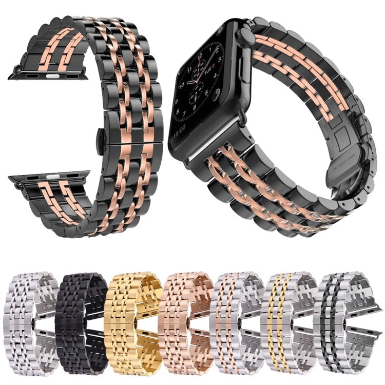 Frendorf | 22mm Herren Verdeckte Schmetterlingsschließe 7 Perlen Edelstahl Armband Für Apple Watch 38mm (Silber Roségold)
