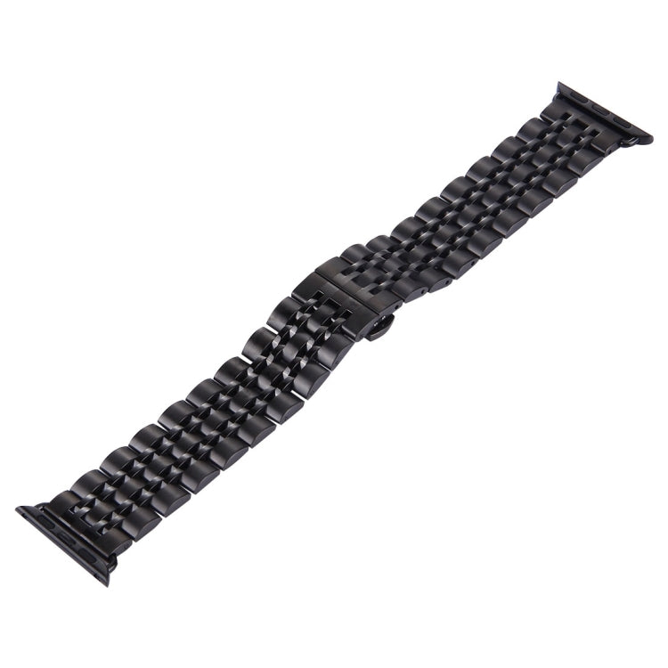 Frendorf | 22 mm Herren Versteckter Schmetterlingsverschluss 7 Perlen Edelstahl Uhrenarmband für Apple Watch 42 mm (Schwarz)